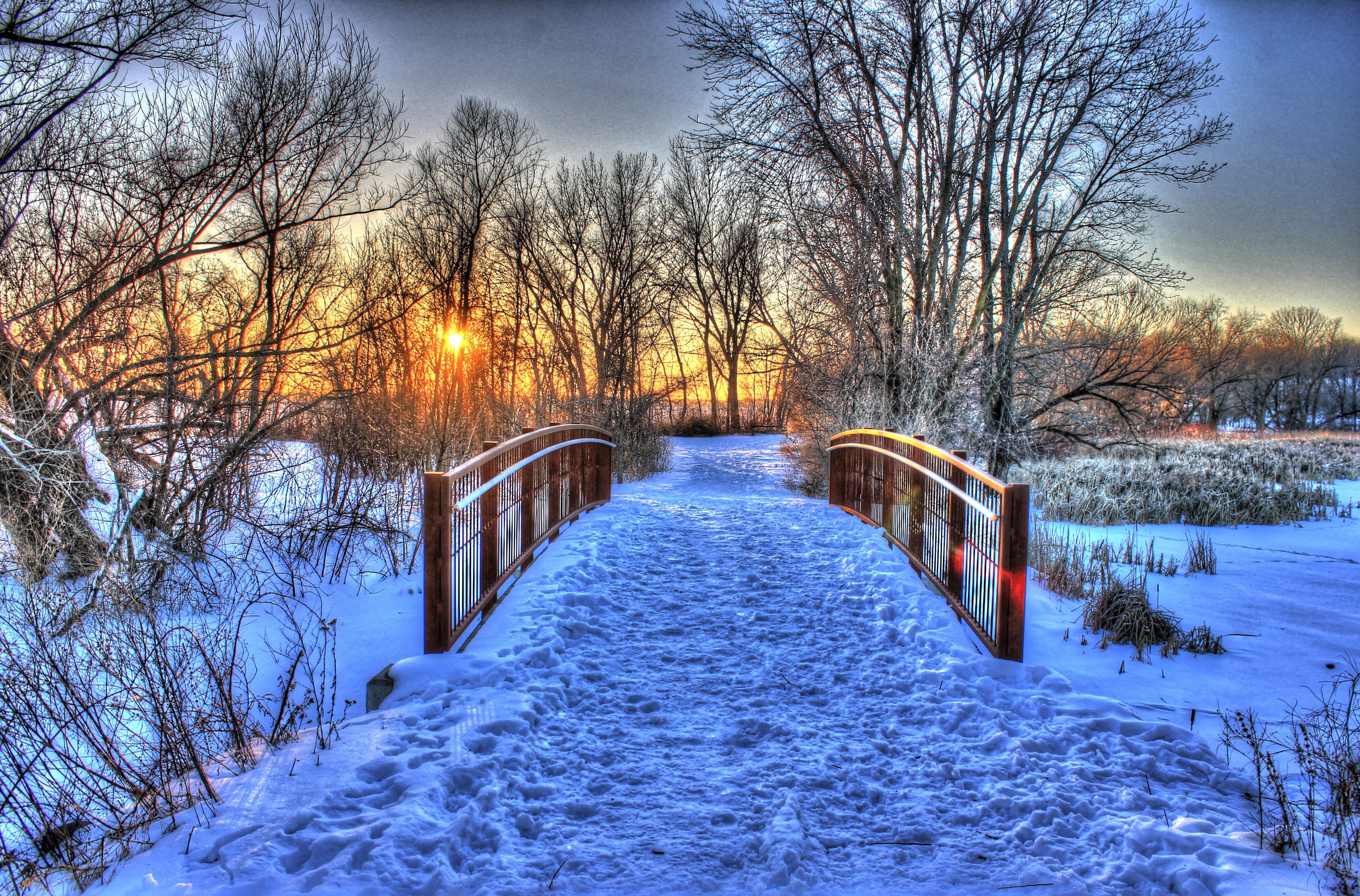 3401x2242 Across the bridge at Lake Kegonsa State Park, Wisconsin image ... Wallpaper