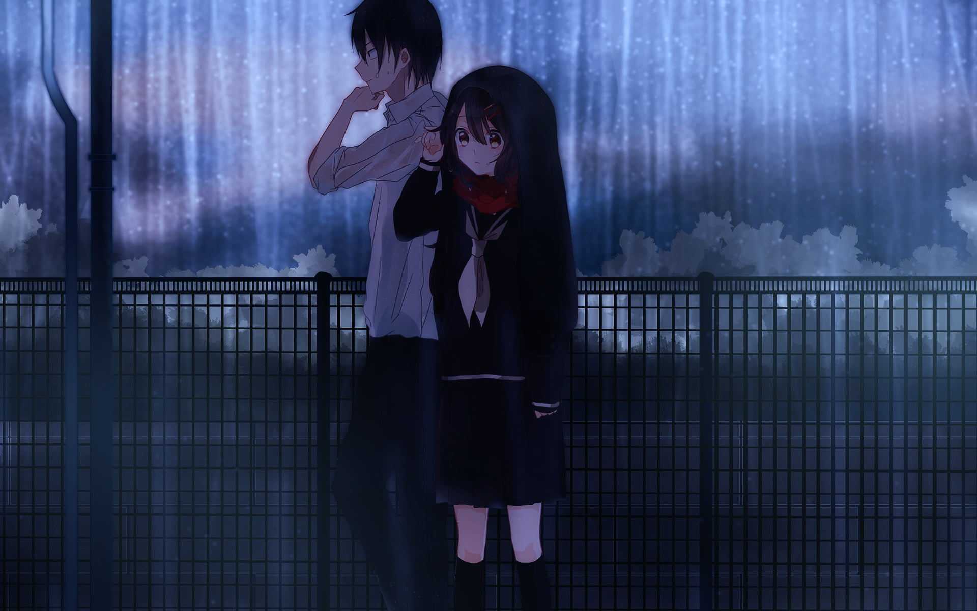 1920x1200 Man And Woman Anime Characters, Couple, Rain, Anime - Sad Couple ...