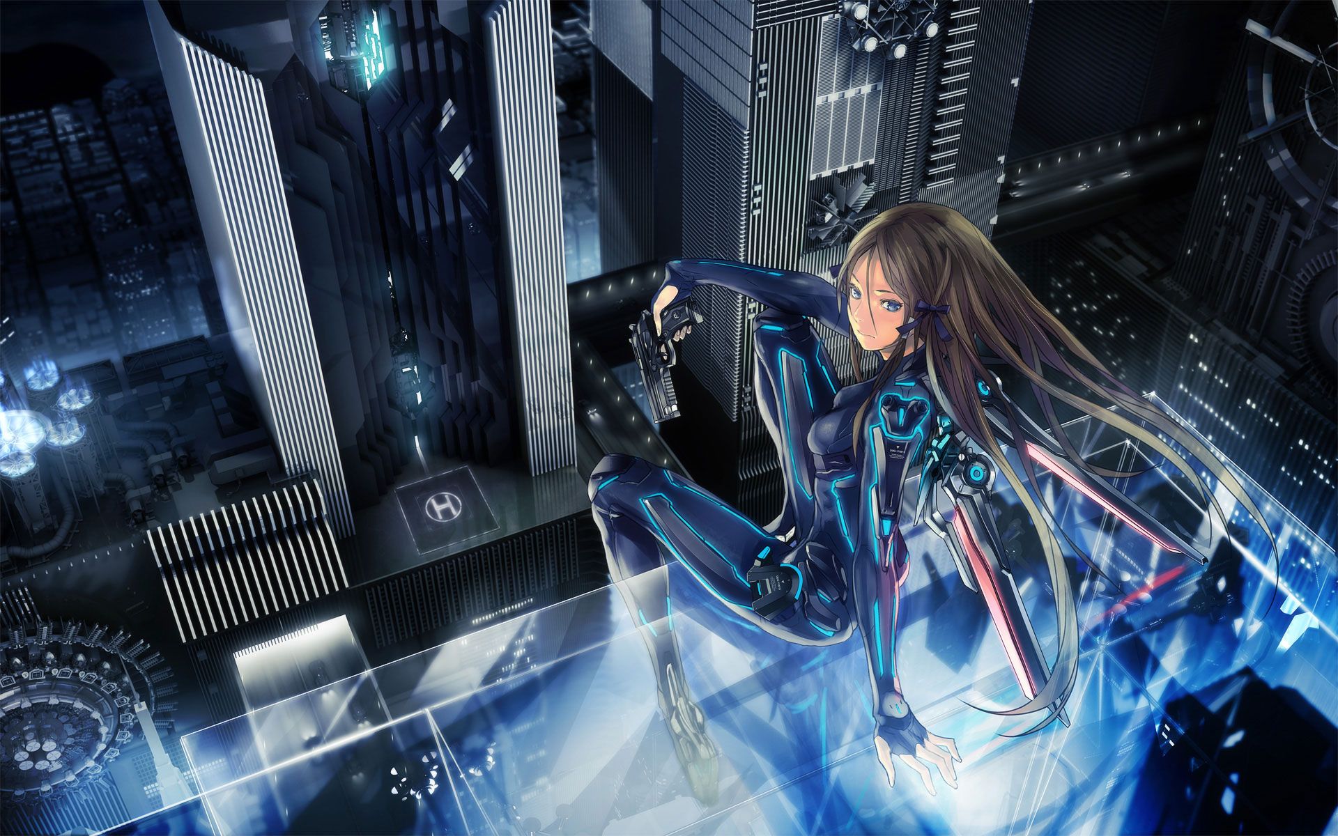 1920x1200 Futuristic City With Armed Anime Girl : Cyberpunk on WallpaperBat