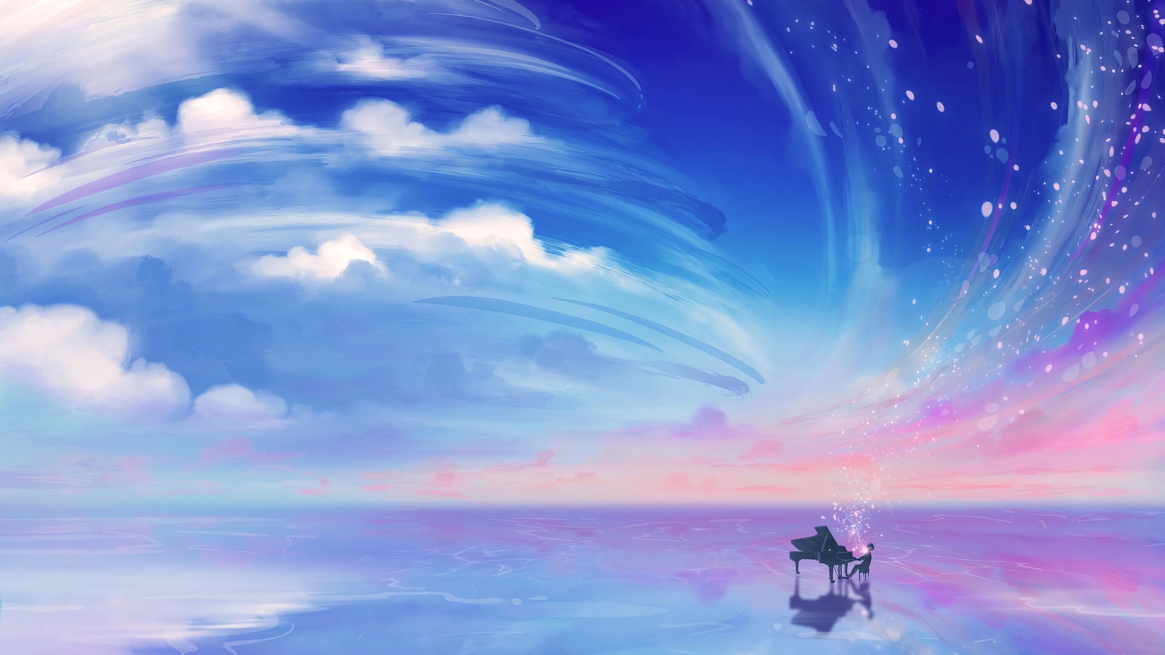 Wallpaper girl, anime, art, kit, piano, Vocaloid for mobile and desktop,  section арт, resolution 3840x1848 - download