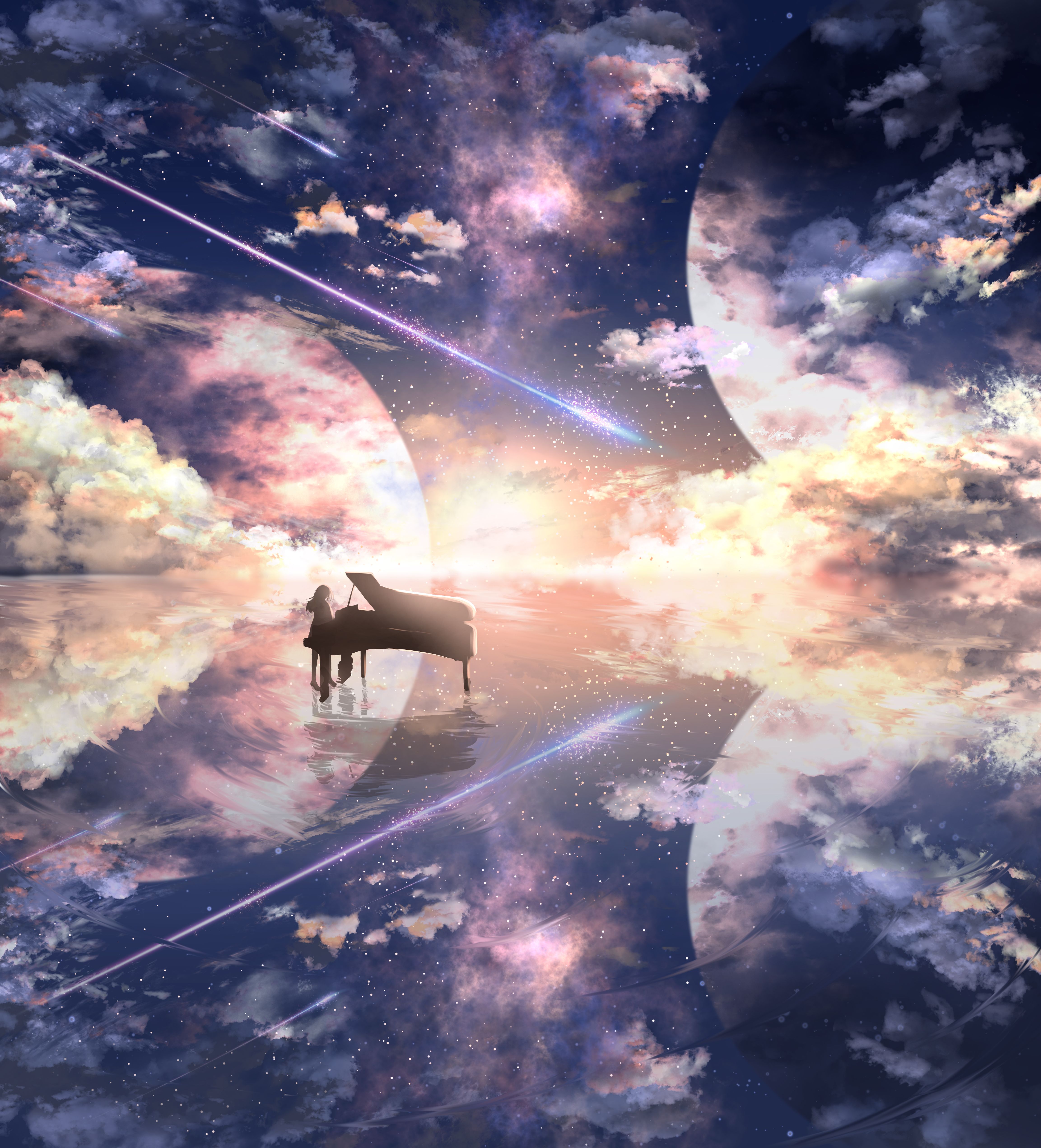 4611x5084 Download wallpaper 4611x5084 piano, silhouette, space, illusion, anime HD background on WallpaperBat