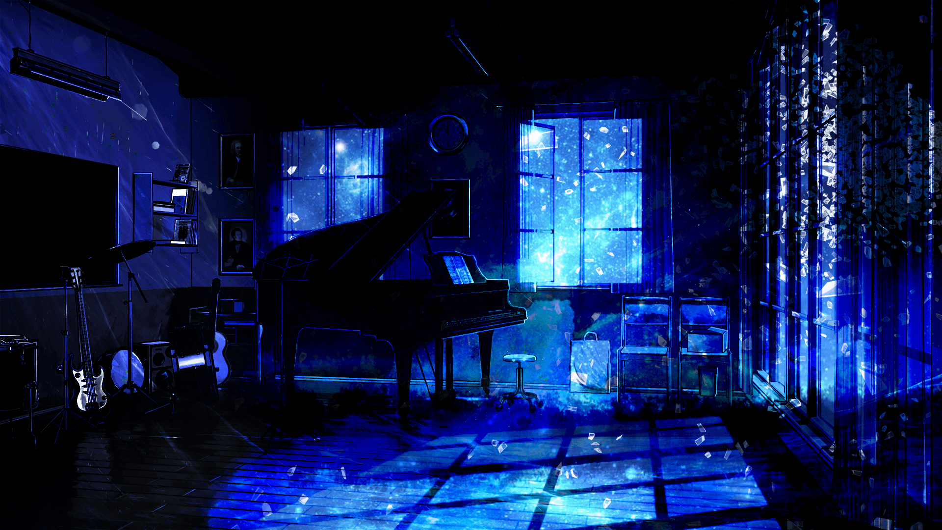 1920x1080 Anime Everlasting Summer Piano Guitar Space Shatter Fantasy Wallpaper. Dark wallpaper, Anime scenery wallpaper, Cool anime background on WallpaperBat