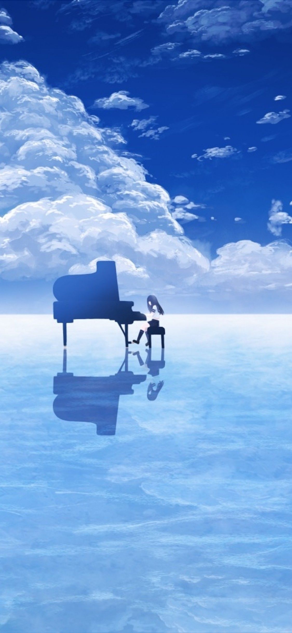 1125x2436 Download 1125x2436 Anime Girl, Beyond The Clouds, Piano, Sky, Instrument, Scenic Wallpaper for iPhone X on WallpaperBat