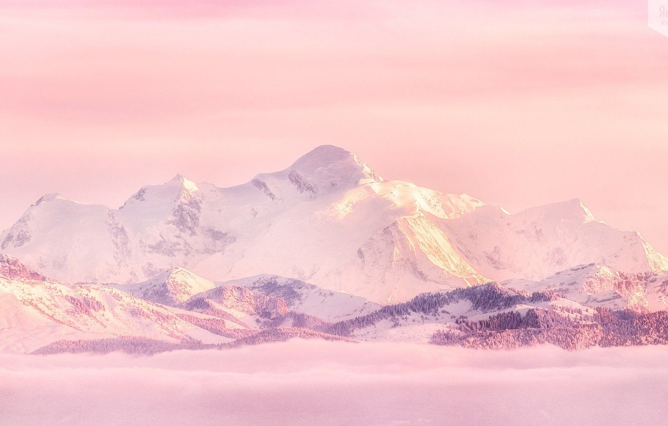 1332x850 Wallpaper snow, mountains, pink sky image for desktop, section Ð¿ÐµÐ¹...