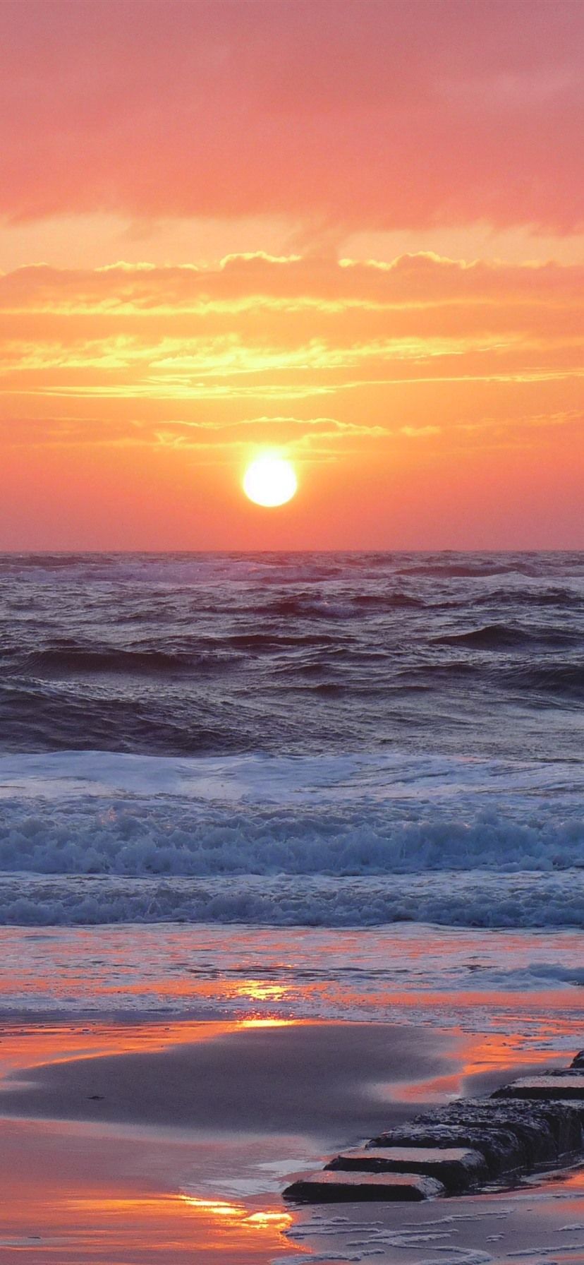 828x1792 Wallpaper Sunrise, sea, waves, beach, morning 2880x1800 HD Picture, Image on WallpaperBat