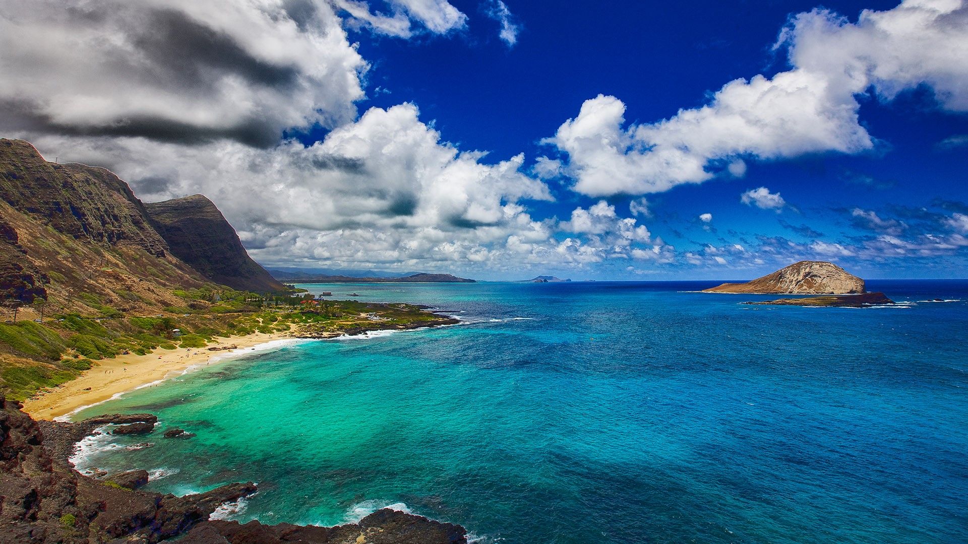 1920x1080 Nature Landscape Clouds Sky Mountains Water Ripples Waves Rocks Coast  Island Oahu Hawaii USA Wallpaper - Resolution:1920x1080 - ID:640342 -  wallha.com Wallpaper