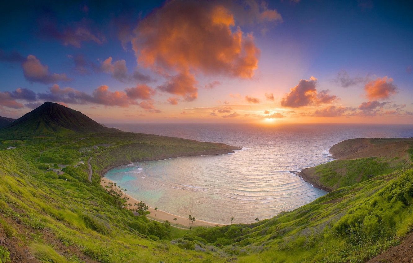 1332x850 Wallpaper morning, Hawaii, the island of Oahu, The Hanauma Bay images for  desktop, section пейзажи - download Wallpaper