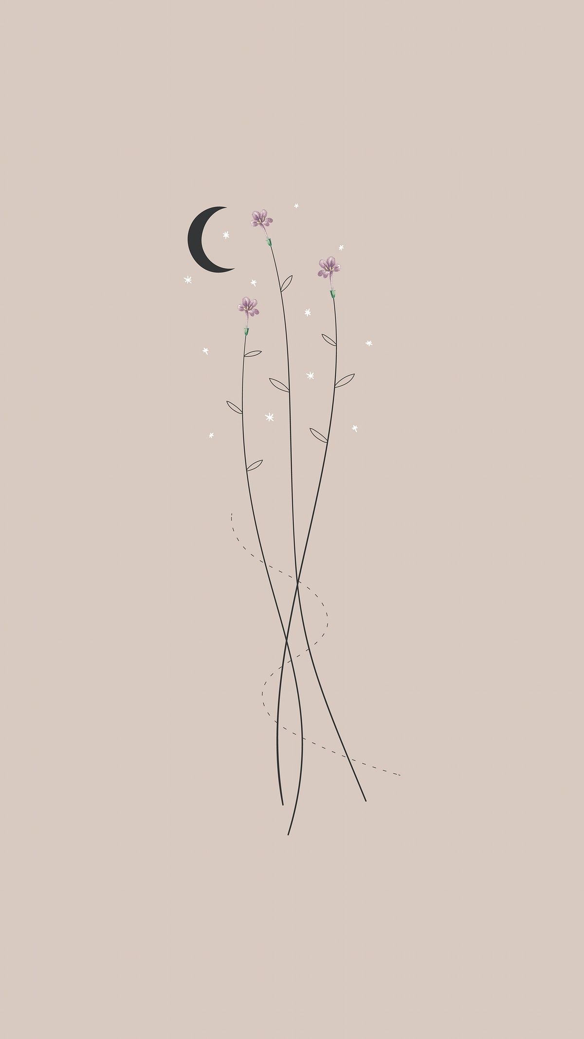 1200x2133 Minimal flowers and a moon mobile wallpaper | Royalty free vector - 1227217 Wallpaper