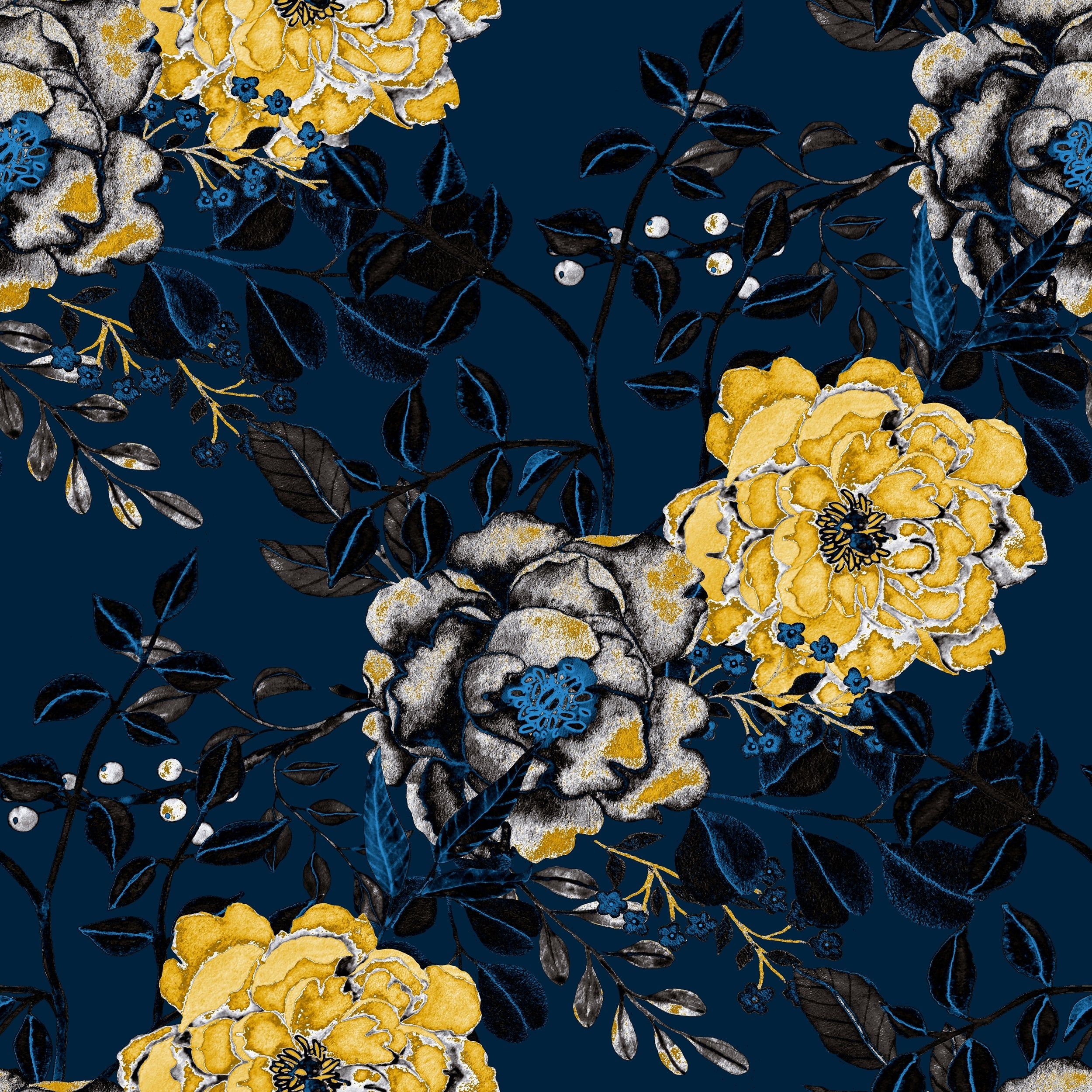 2500x2500 Shop Vintage Navy Blue Botanical Floral Removable Wallpaper - 24'' inch x  10'ft - Overstock - 31809402 Wallpaper