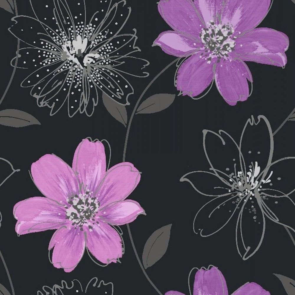 1000x1000 Arthouse Opera Samba Floral Wallpaper Black, Purple (406005) - Wallpaper  from I Love Wallpaper UK Wallpaper