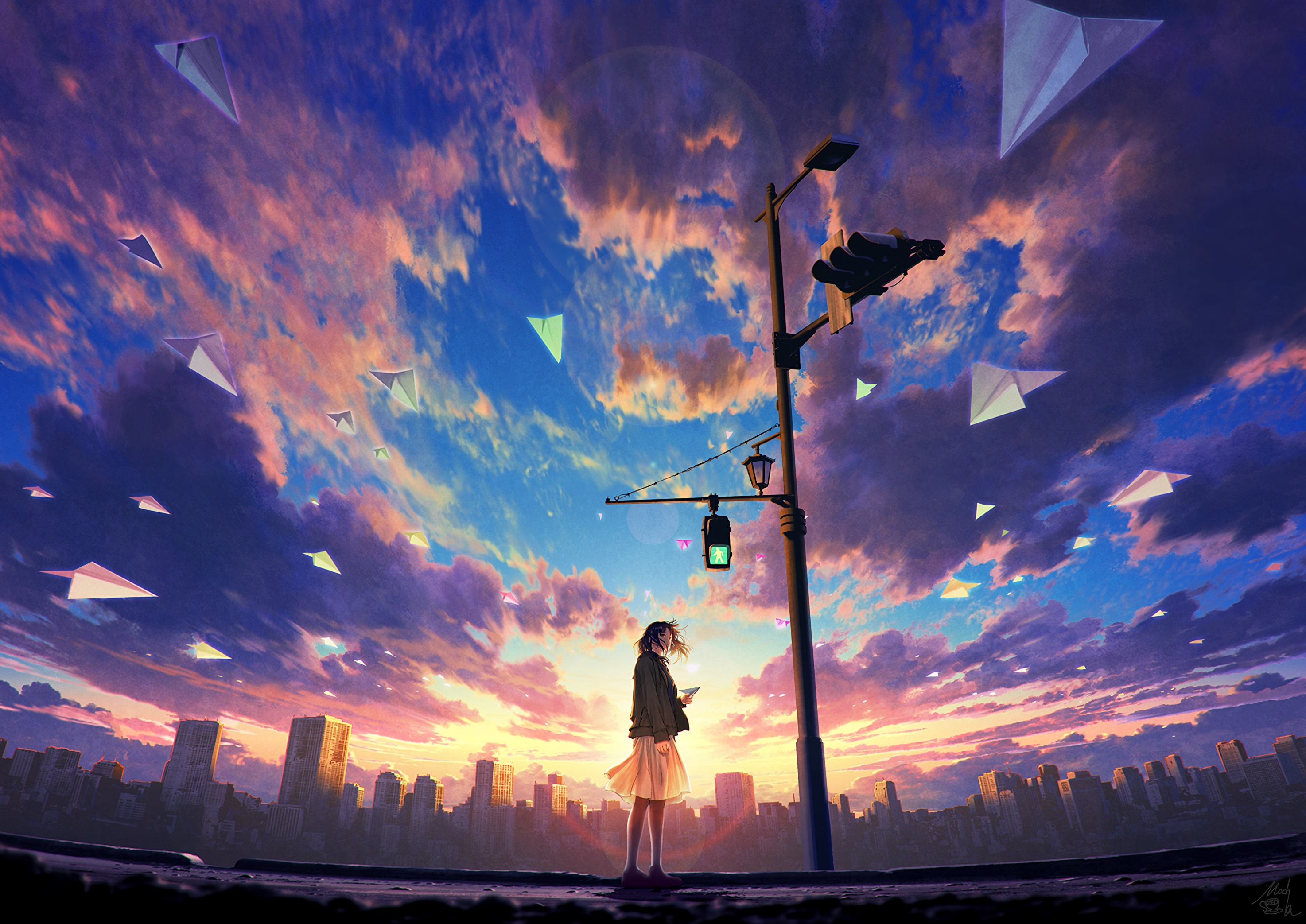 2948x2086 Girl, City, Paper Plane, Anime, Traffic Light, Dawn, Sky wallpaper. Mocah HD Wallpaper on WallpaperBat
