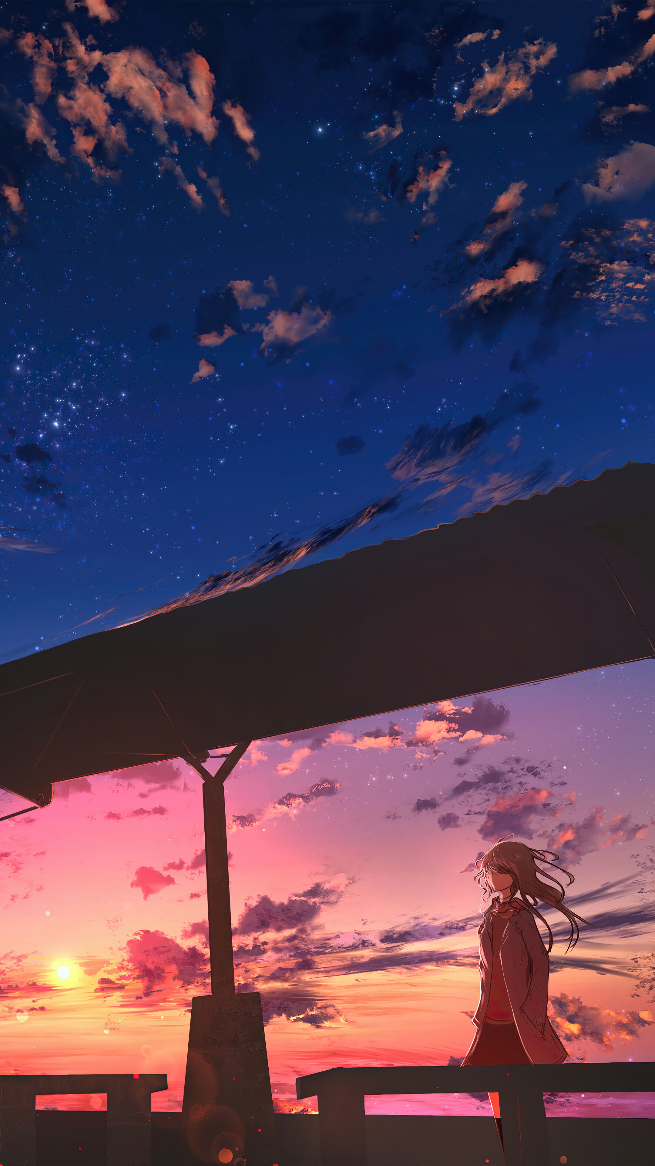 Anime Girl Student Sunset 4K Wallpaper iPhone HD Phone #3171m