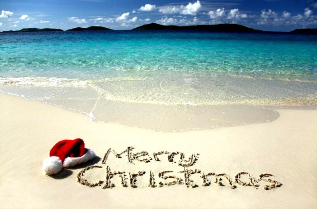 1094x721 Beach Christmas Sea Merry Nature Free Desktop Wallpaper - Merry Ch...