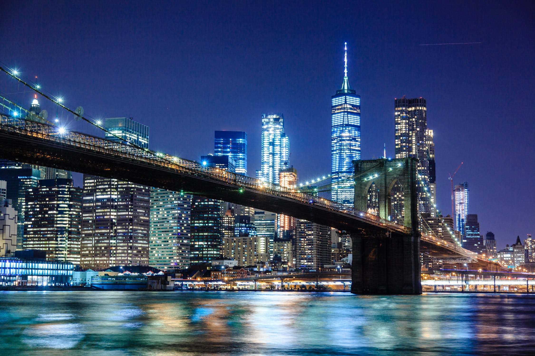 2250x1500 Beautiful View New York City Wallpaper - Night Brooklyn Bridge Ney on WallpaperBat