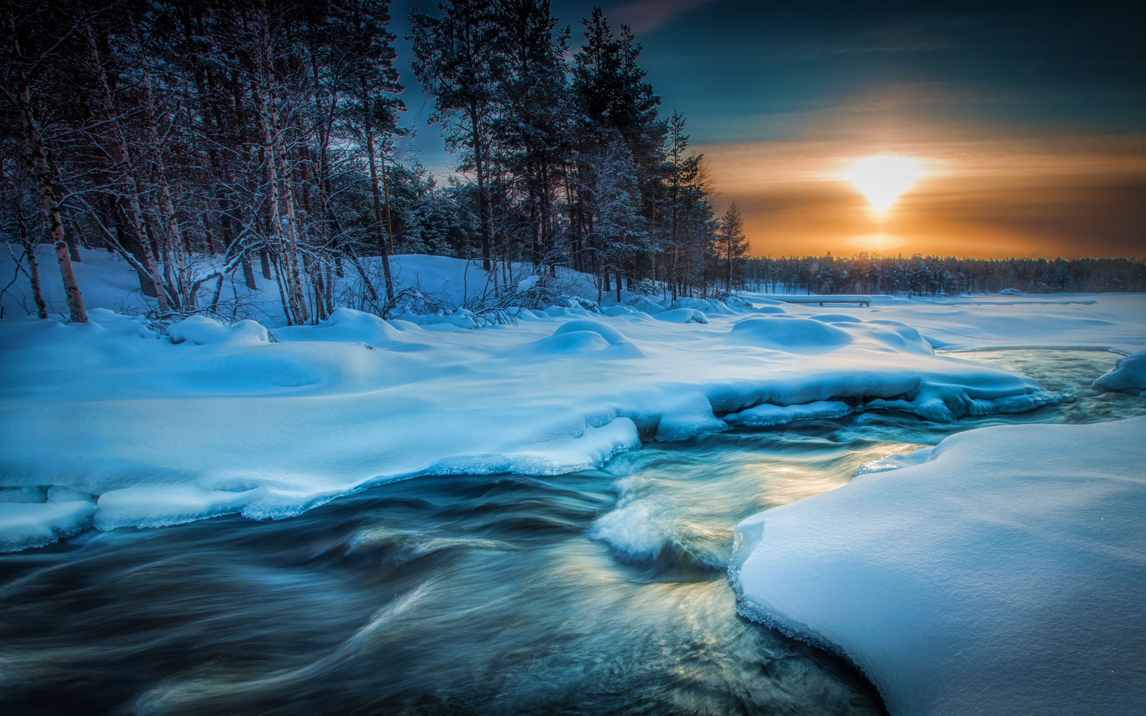 Winter River Sunset Wallpapers - 4k, HD Winter River Sunset Backgrounds ...