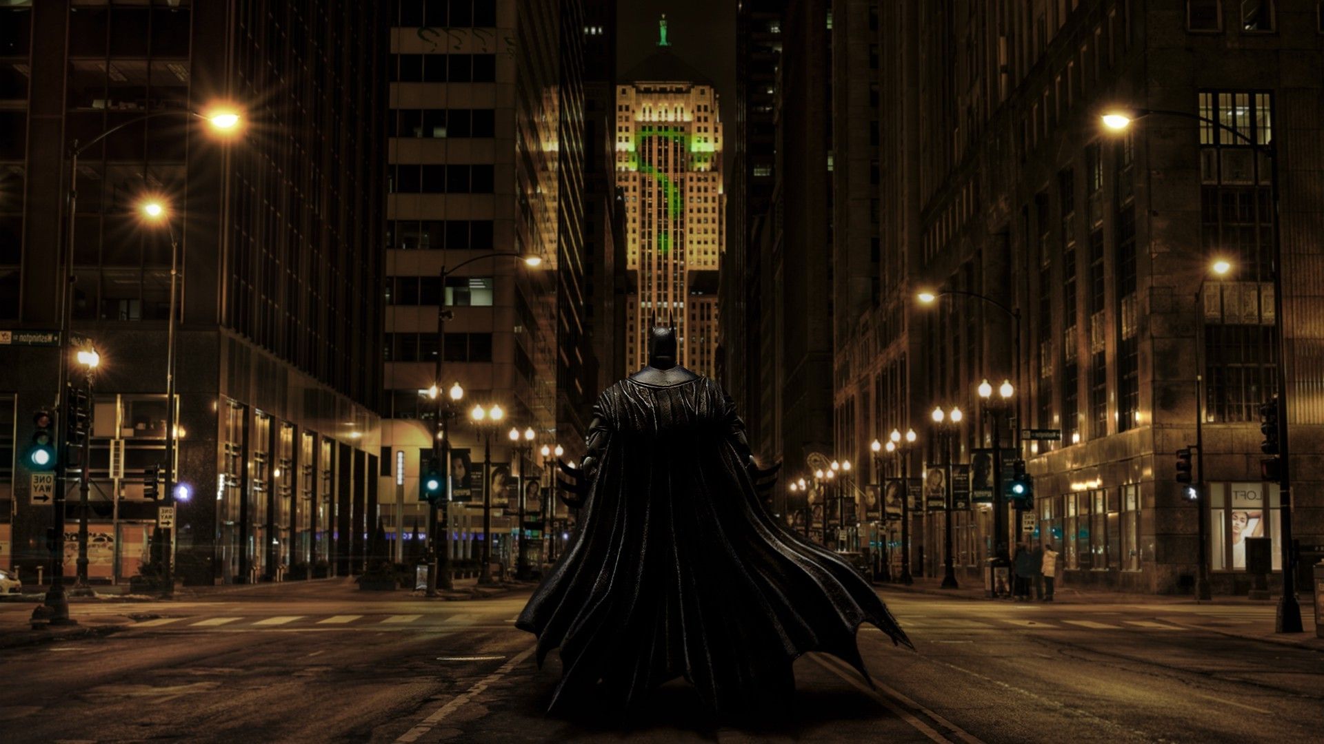 1920x1080 Batman, The Riddler, Fan Art, Gotham City, Chicago, Photohopped