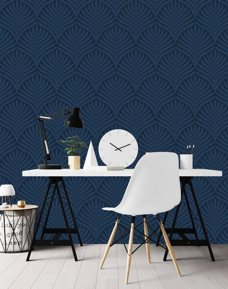 794x1007 Navy Peel and Stick Wallpaper Dark Blue Art Deco Leaf | Etsy in 2021 | Peel  and stick wallpaper, Dining room wallpaper, Dining room accent wall Wallpaper