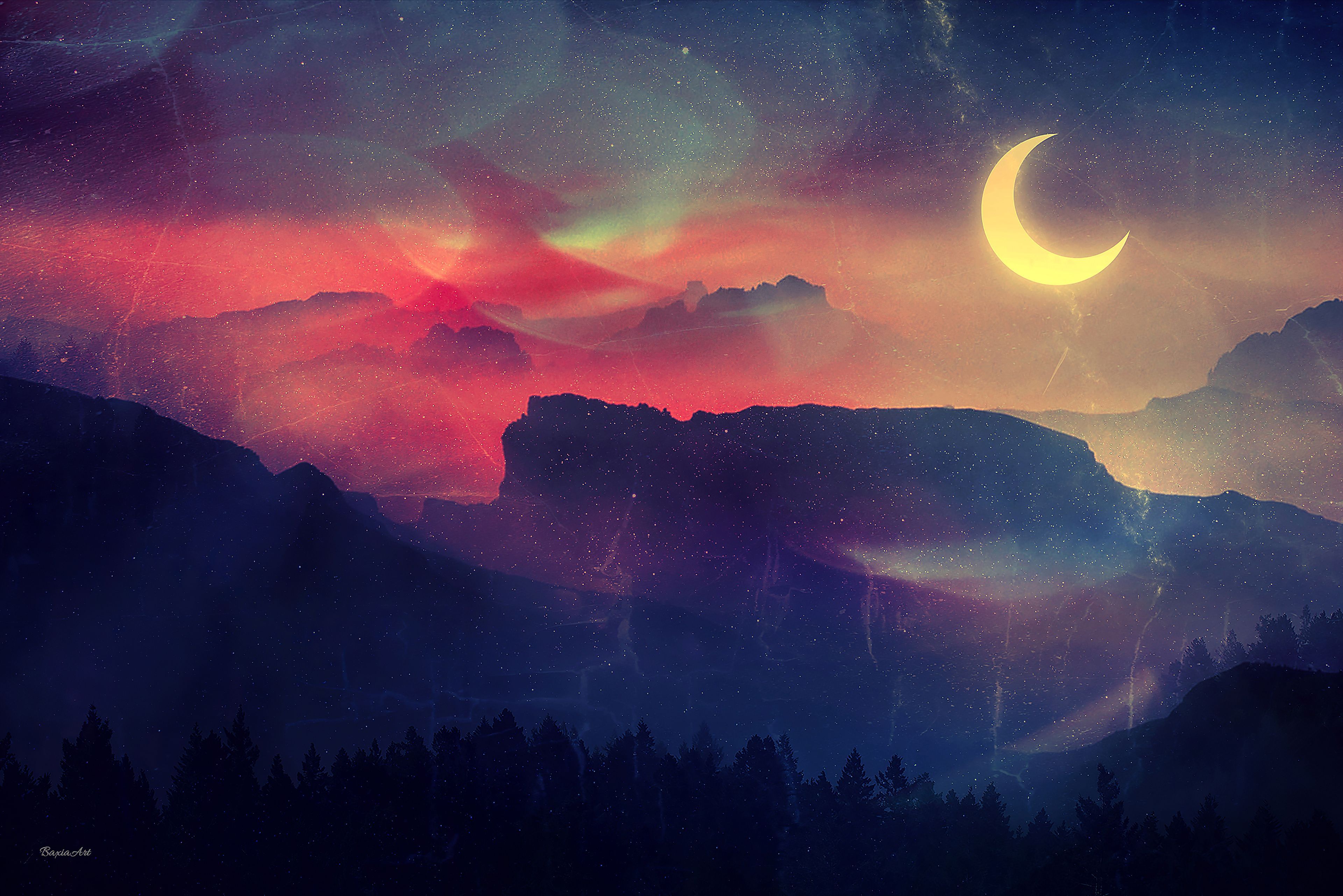 Mountains and Moon Wallpapers.