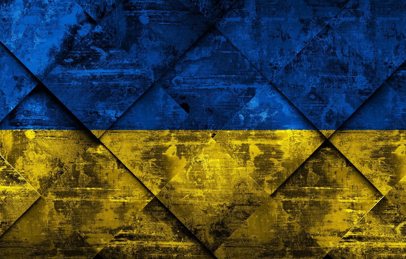 Wallpaper Europe, Ukraine, Flag, National Symbols, Grunge Art, Rhombus Grun...