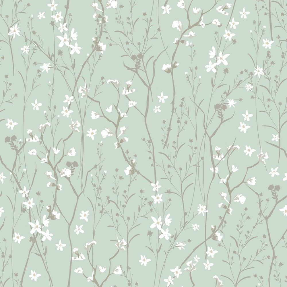 1000x1000 Summer Meadow Wallpaper in Mint Green Wallpaper