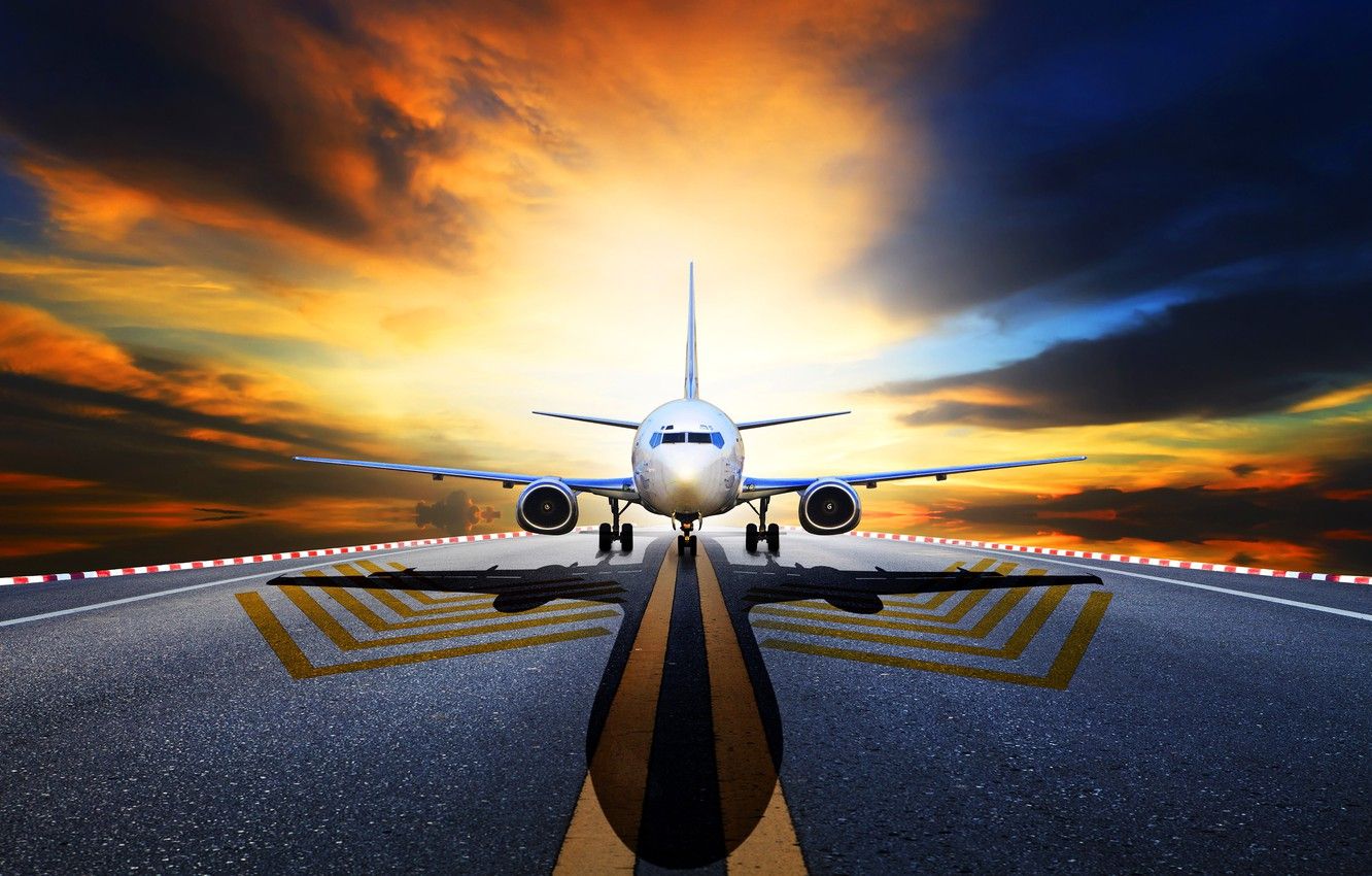 1332x850 Wallpaper the sky, asphalt, clouds, the plane, shadow, glow, runway,  passenger images for desktop, section авиация - download Wallpaper