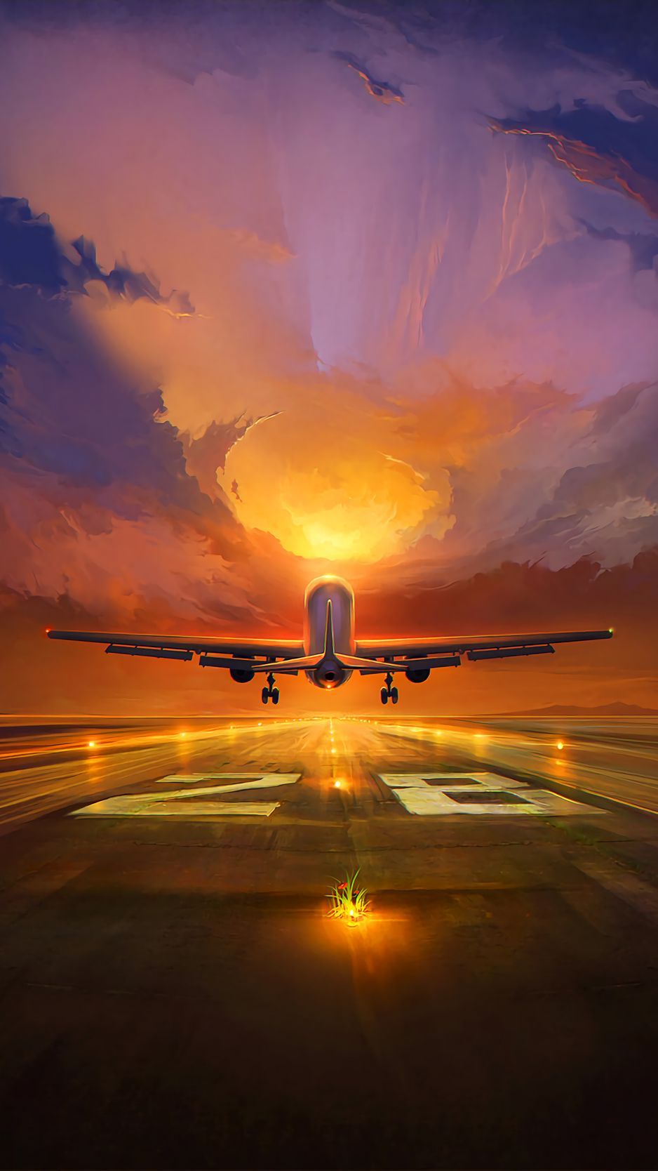 938x1668 Download wallpaper 938x1668 plane, runway, art, sunset, sky iphone 8/7/6s/6  for parallax hd background Wallpaper