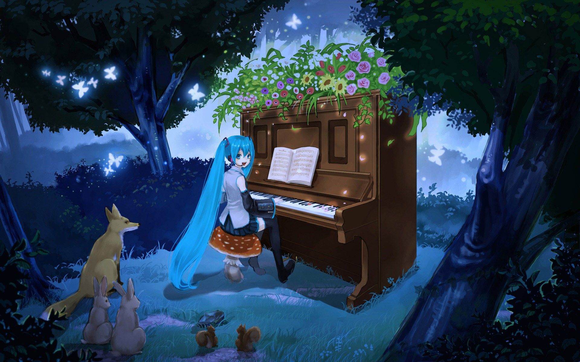 Wallpaper girl, anime, art, kit, piano, Vocaloid for mobile and desktop,  section арт, resolution 3840x1848 - download