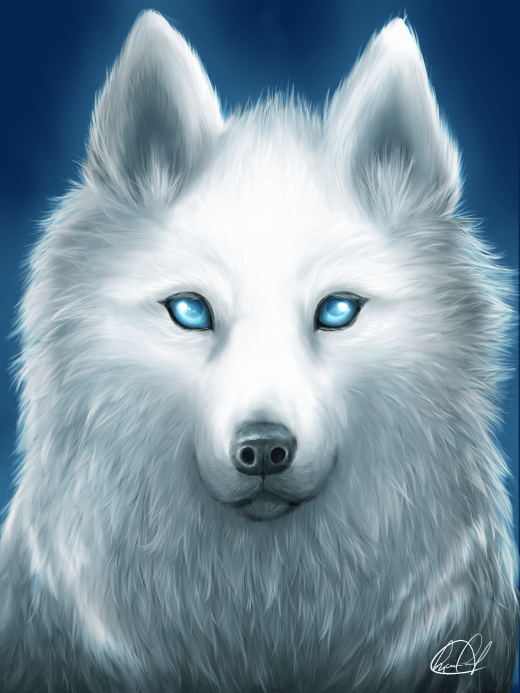 white wolf with purple eyes