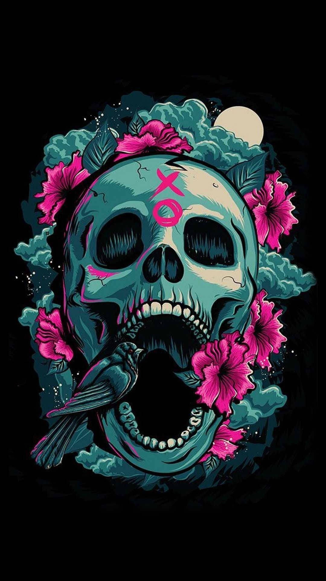 1080x1920 Download Cute Skeleton iPhone Floral ... Wallpaper