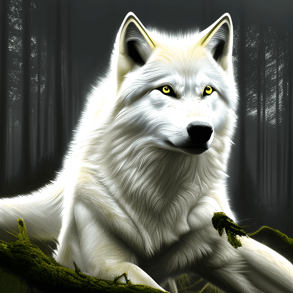 1024x1024 White Wolf in the Dark Forest ... Wallpaper