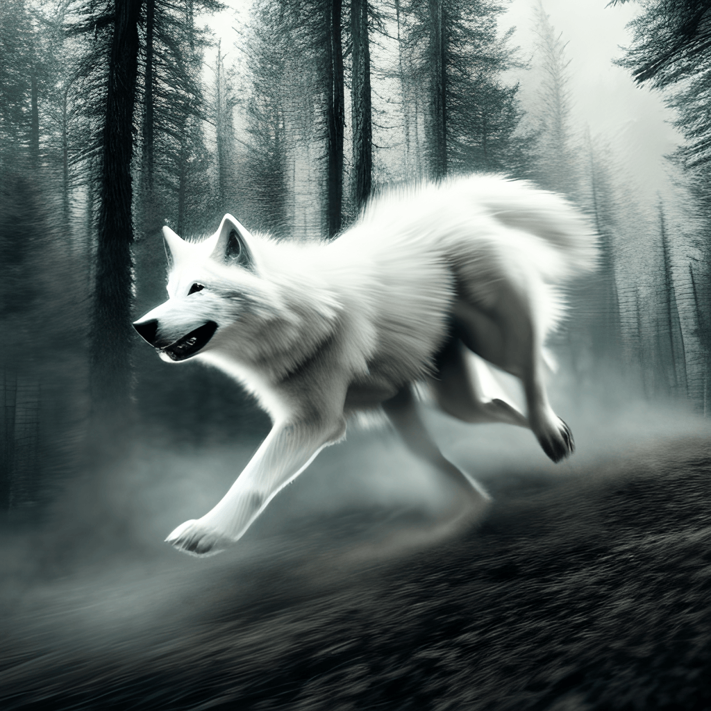 1024x1024 Stunning White Wolf Running Through ... Wallpaper