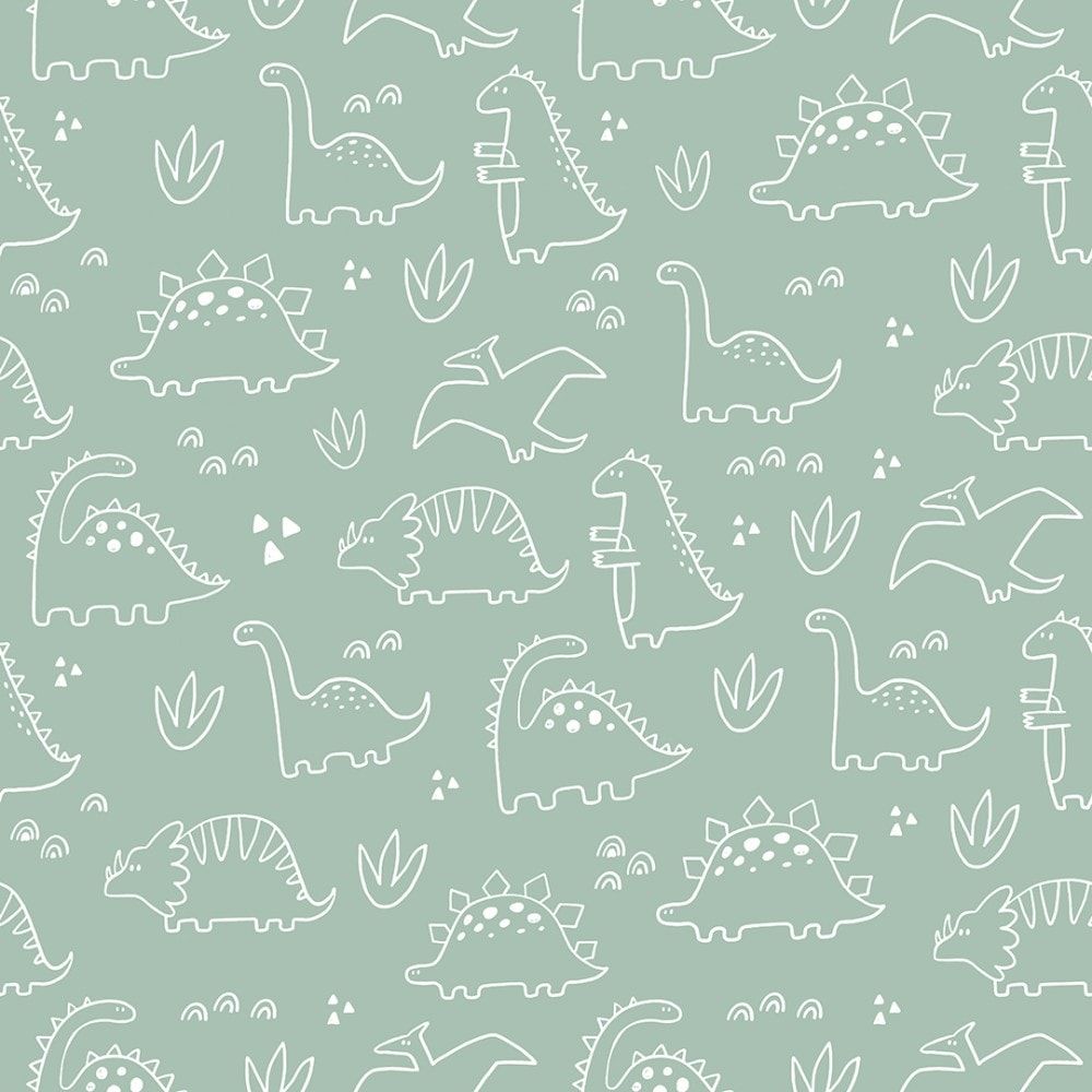 1000x1000 Dinky Dinos Wallpaper in Sage Green Wallpaper