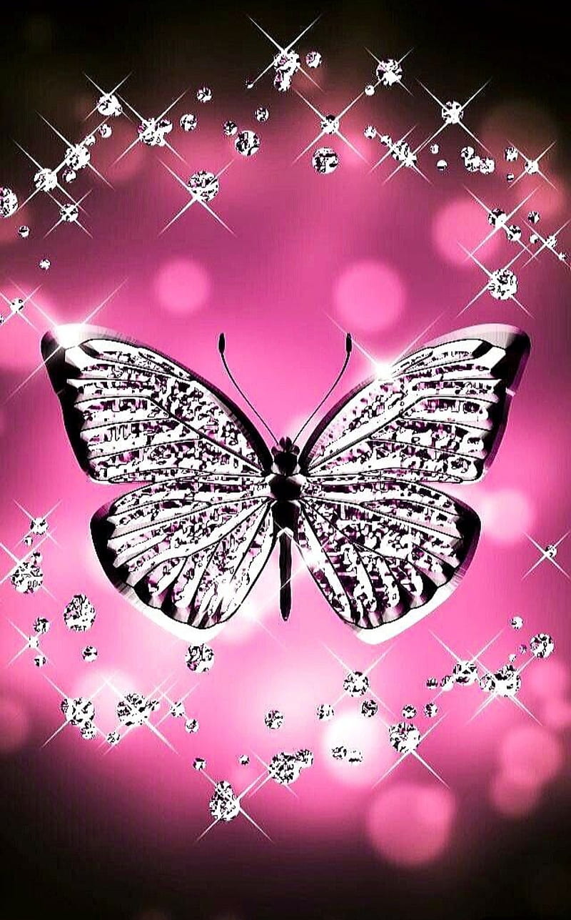 800x1287 Pink butterfly, butterfly, diamond ... Wallpaper