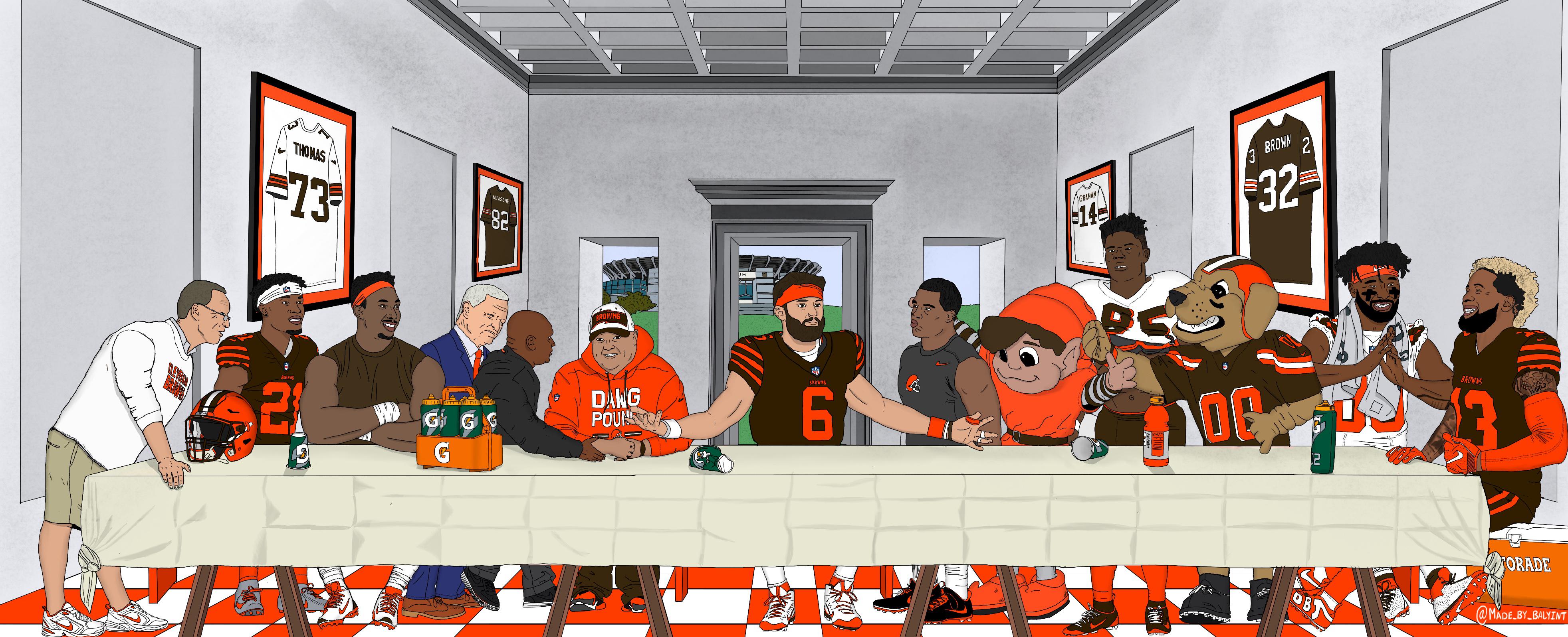 3927x1597 COMPLETED | Cleveland Browns Last Supper Wallpaper : Browns Wallpaper