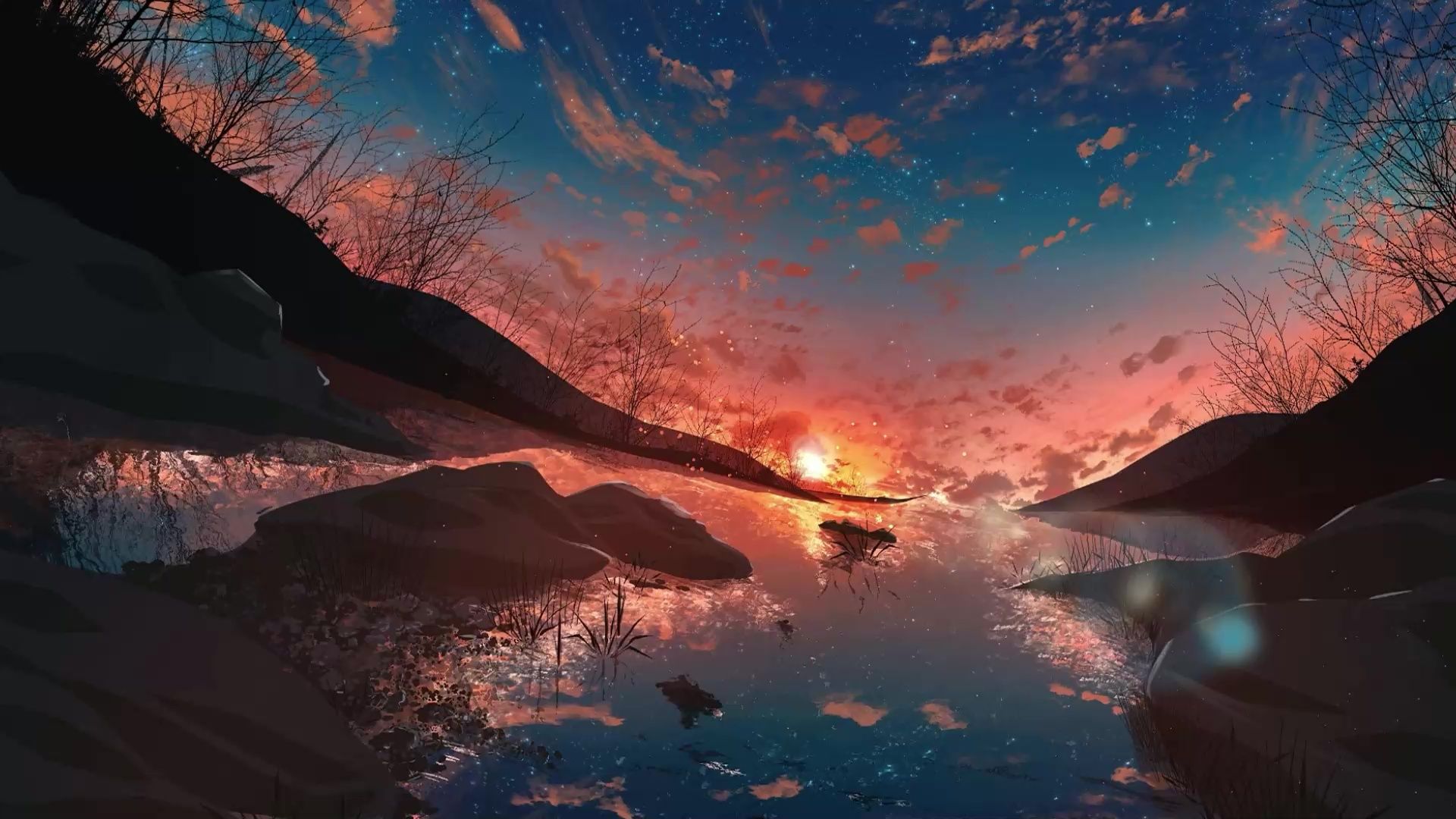 1920x1080 Sunset Reflection Live Wallpaper - WallpaperWaifu Wallpaper