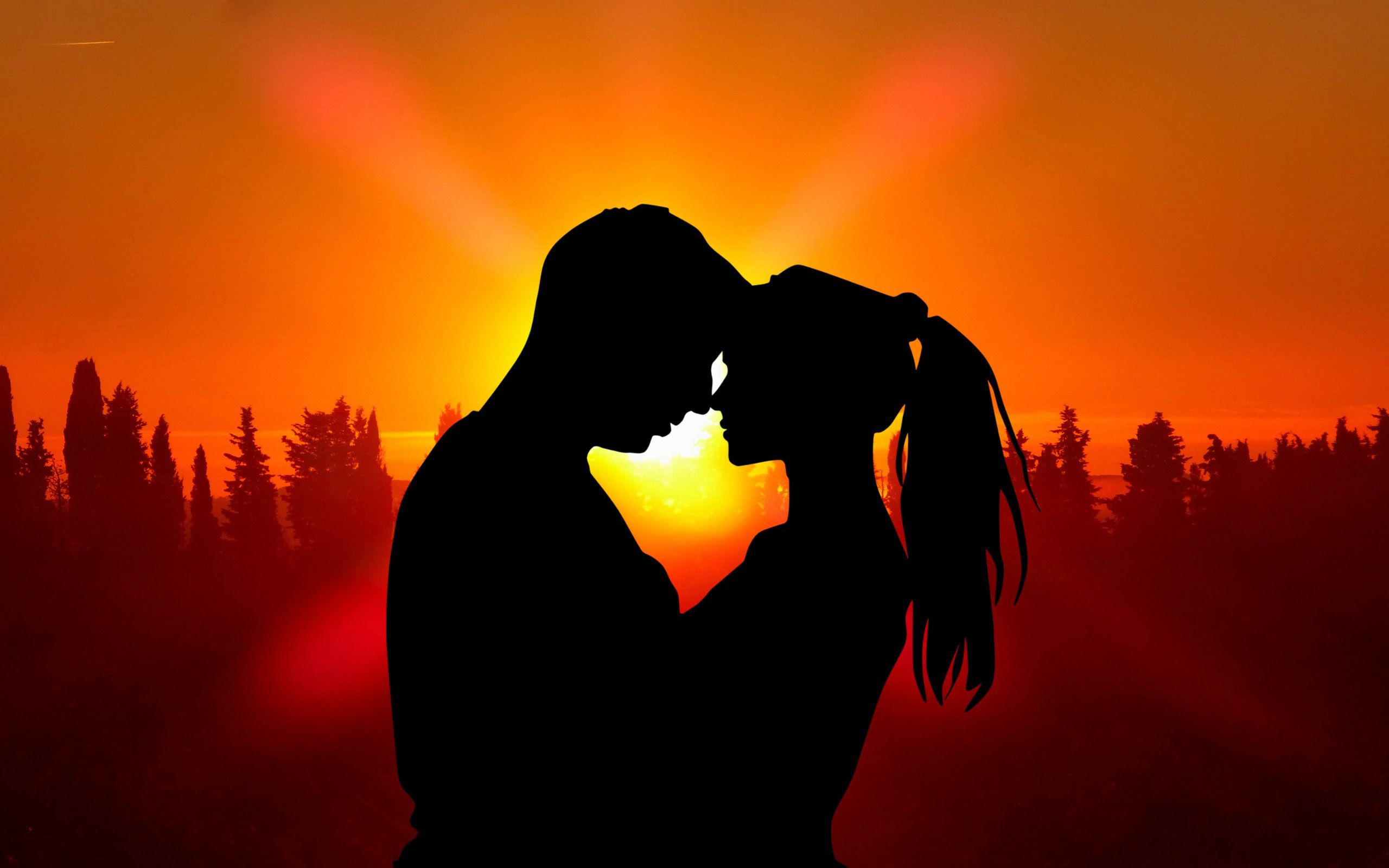 2560x1600 Sunset Boy and Girl Silhouette romantic couple love Wallpaper HD on WallpaperBat