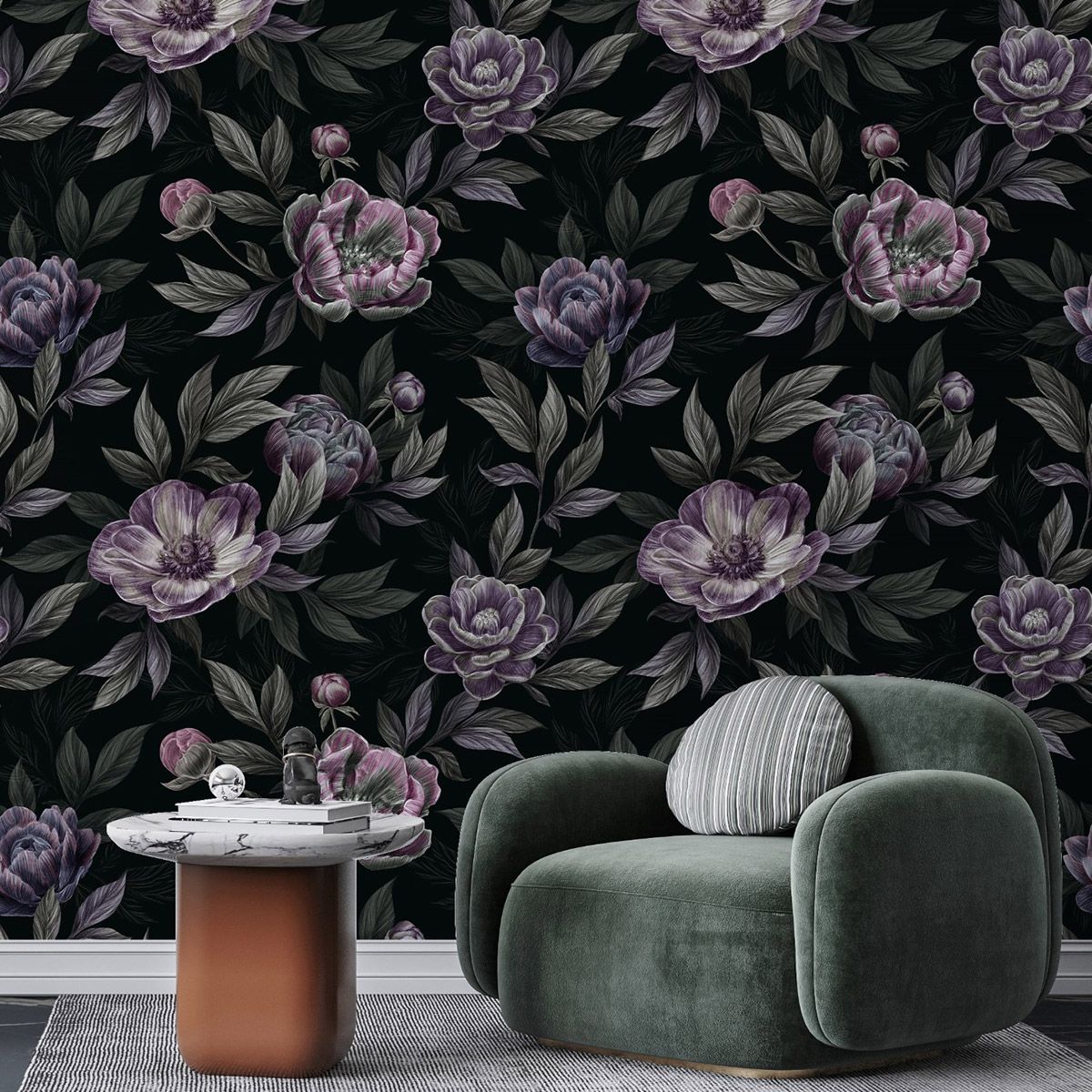 1200x1200 Floral Blooming Purple Flowers Wallpaper Mural - Wall A Plus Wallpaper