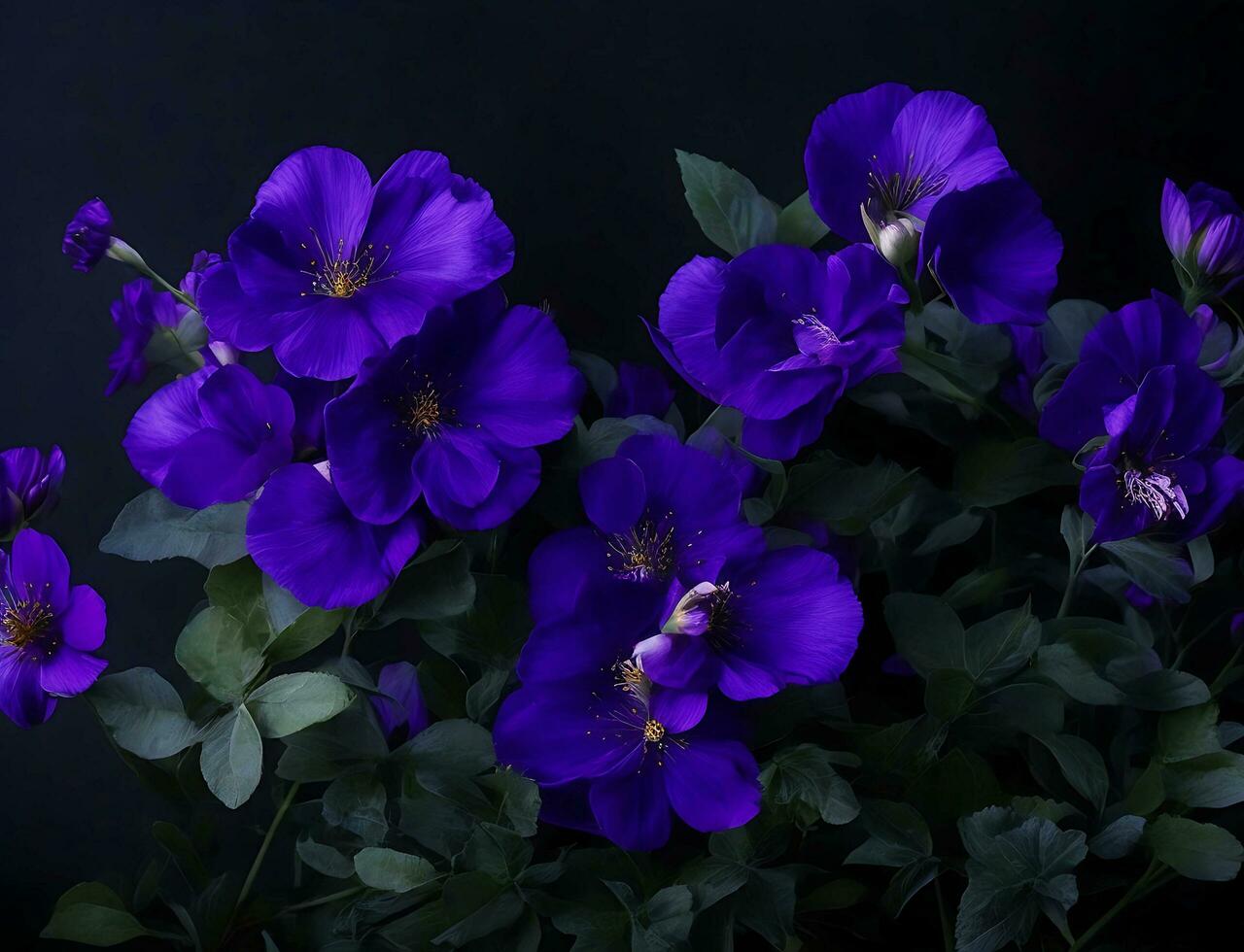 1280x980 Blue purple flowers dark background 28586647 Stock Photo at Vecteezy Wallpaper