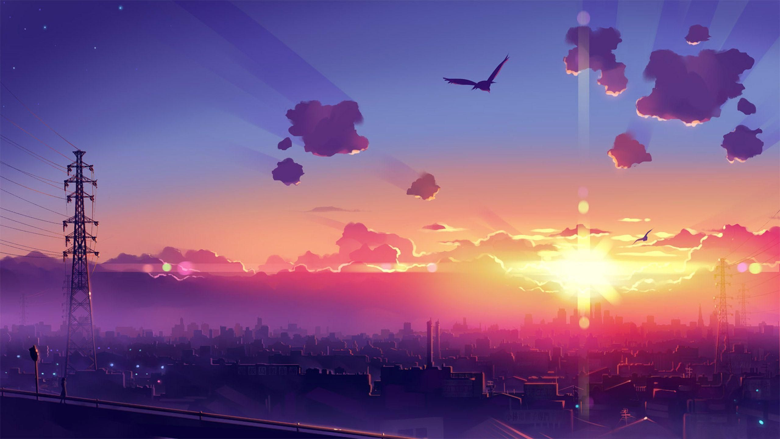 2560x1440 Sunset Scenery | Anime scenery wallpaper, Desktop wallpaper art, Aesthetic  desktop wallpaper Wallpaper