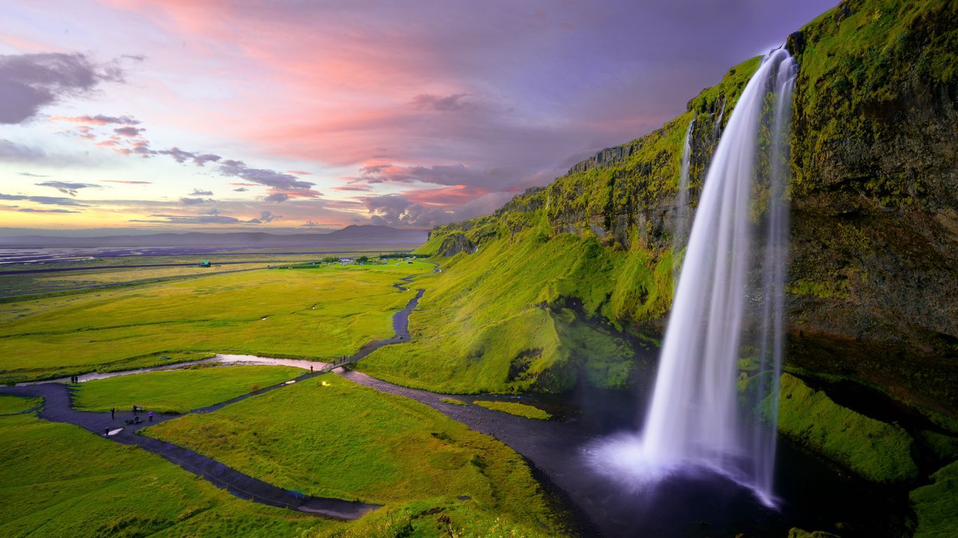 1366x768 Download wallpaper 1366x768 waterfall, seljalandsfoss, iceland, scenic,  landscape tablet, laptop hd background Wallpaper