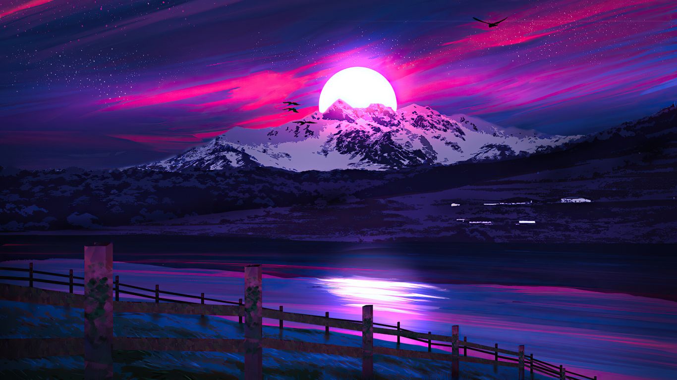 4K PC Wallpaper - Vaporwave Tropical Night Landscape