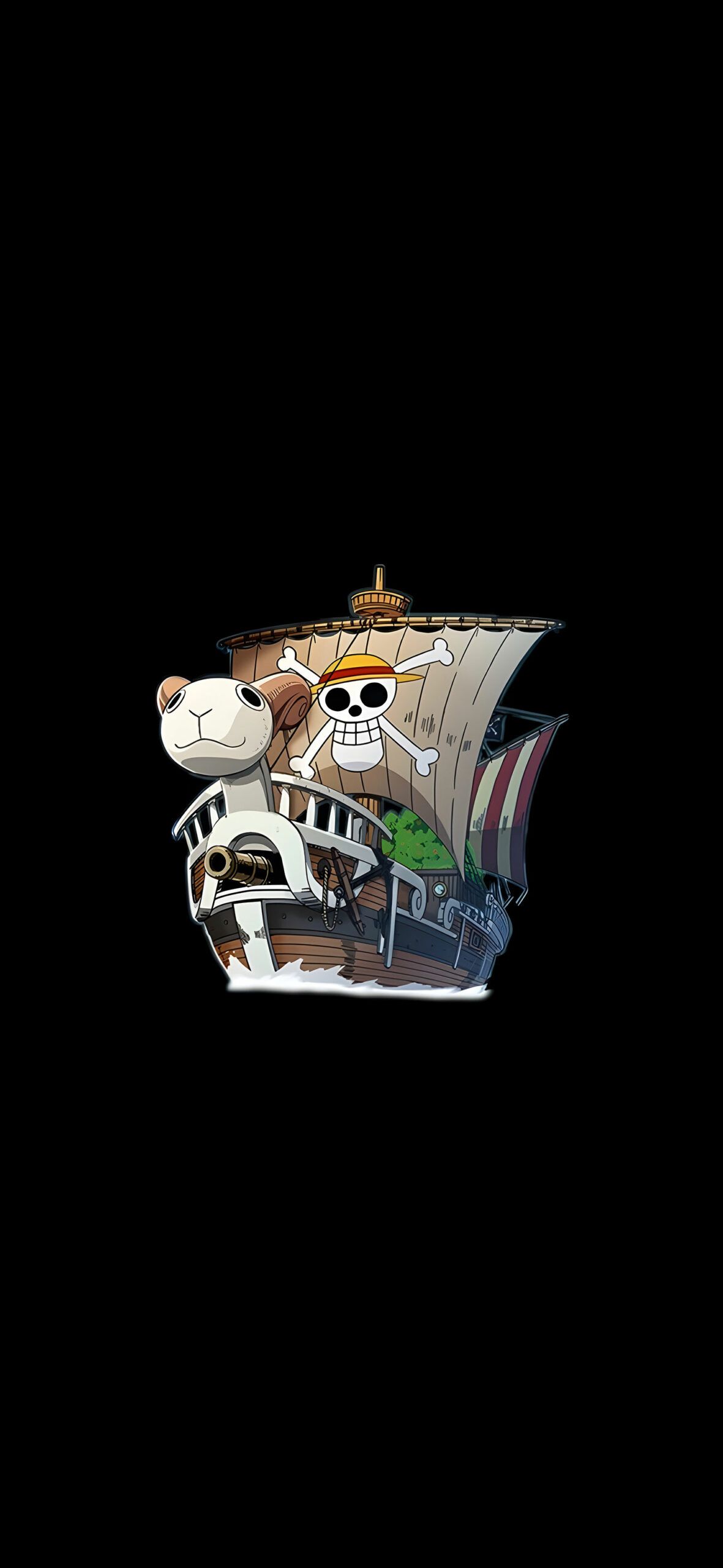 1181x2560 One Piece Going Merry Ship Black on WallpaperBat