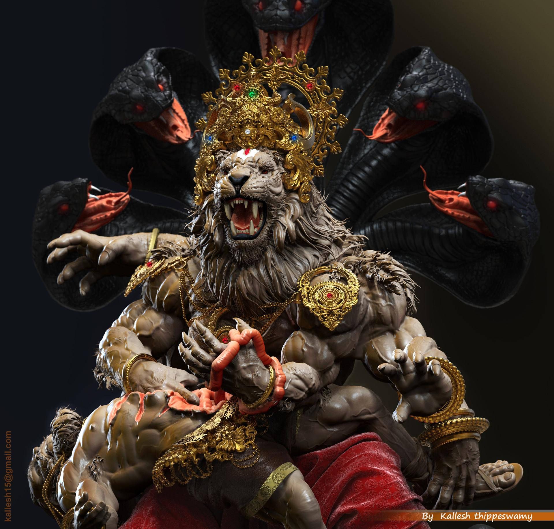 1920x1832 Lord Narasimha 3D Sculpture Wallpaper on WallpaperBat