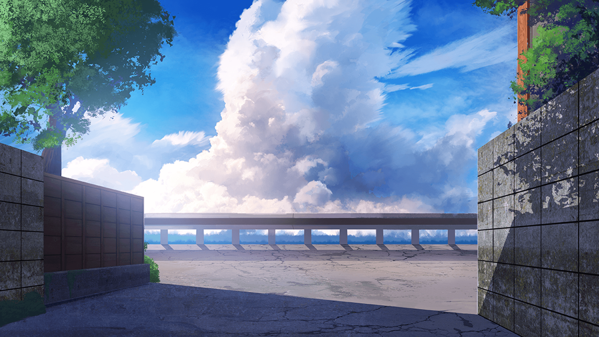 1920x1080 Japan, anime, clouds, street, sunlight ... Wallpaper