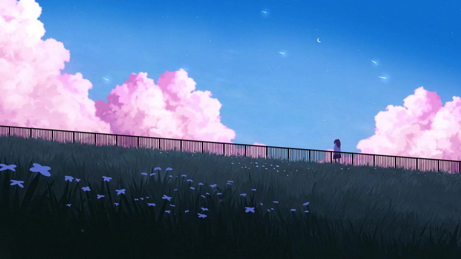 1500x844 Anime Girl With Pink Clouds Live ... Wallpaper