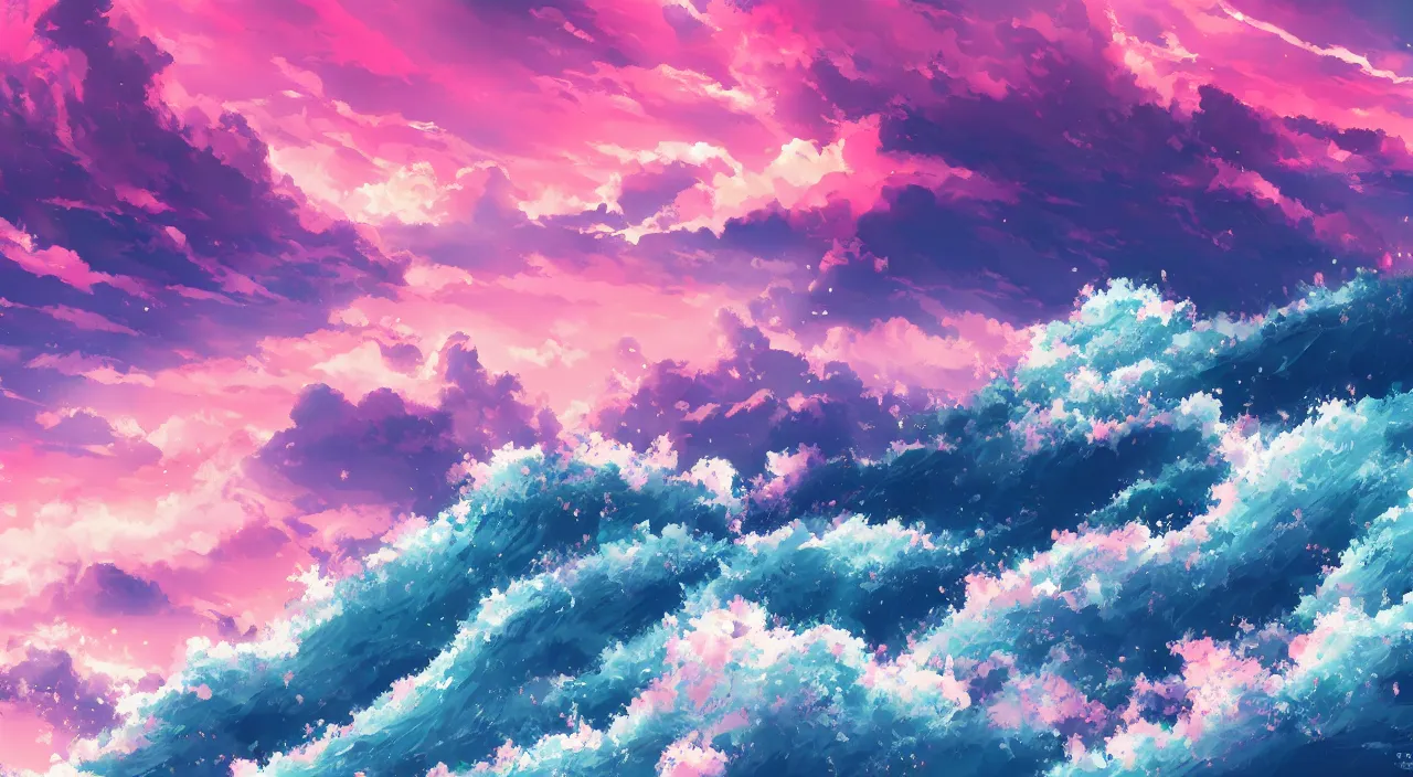 1280x704 anime landscape wallpaper, rough waves ... Wallpaper