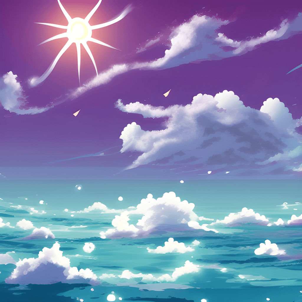 1024x1024 Retro Anime Sea Sun and Cloud ... Wallpaper