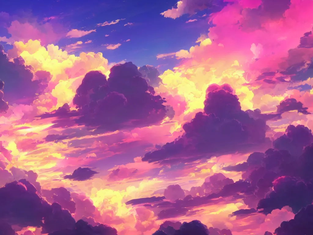 1024x768 pink and yellow anime sky clouds ... Wallpaper