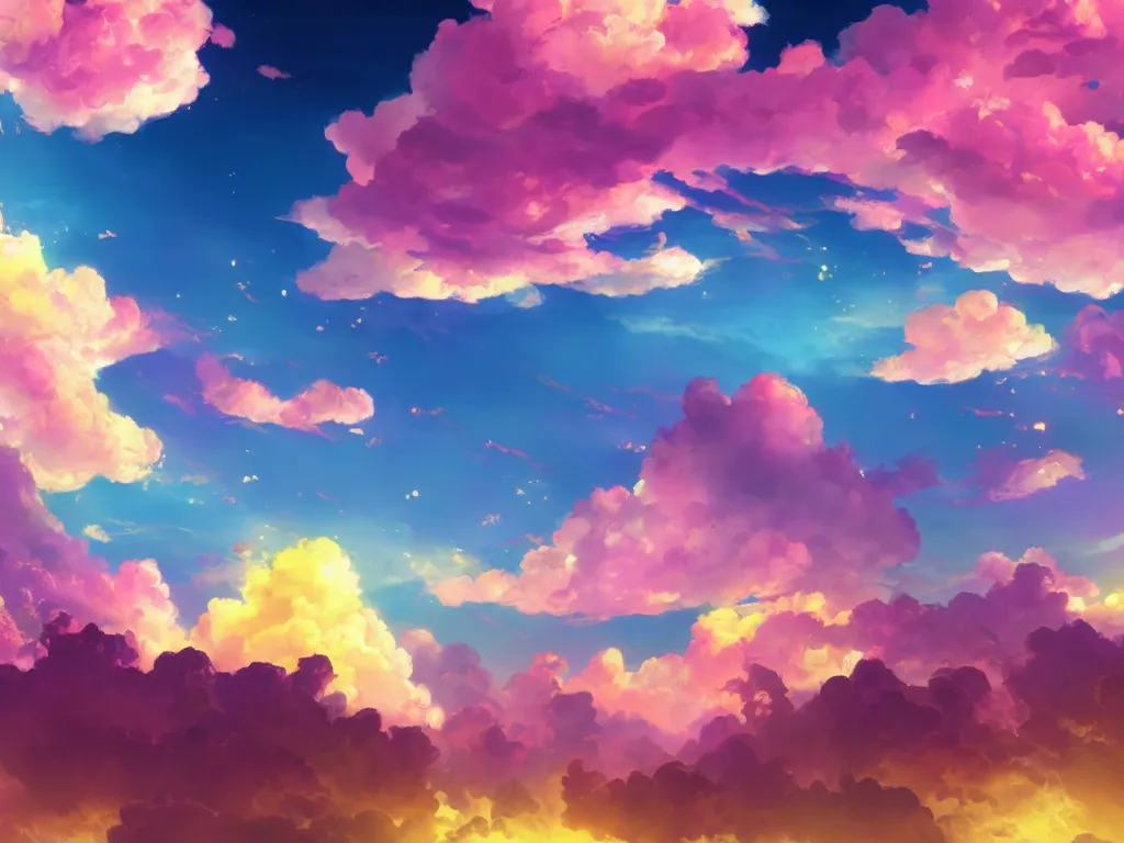 1024x768 KREA - pink and yellow anime sky clouds ... Wallpaper