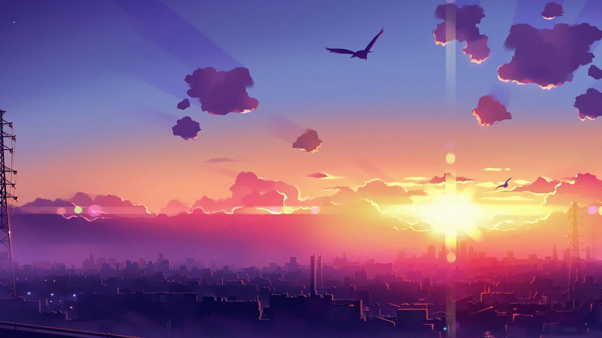 2560x1440 2560x1440 Anime Clouds Birds Flying 4k ... Wallpaper